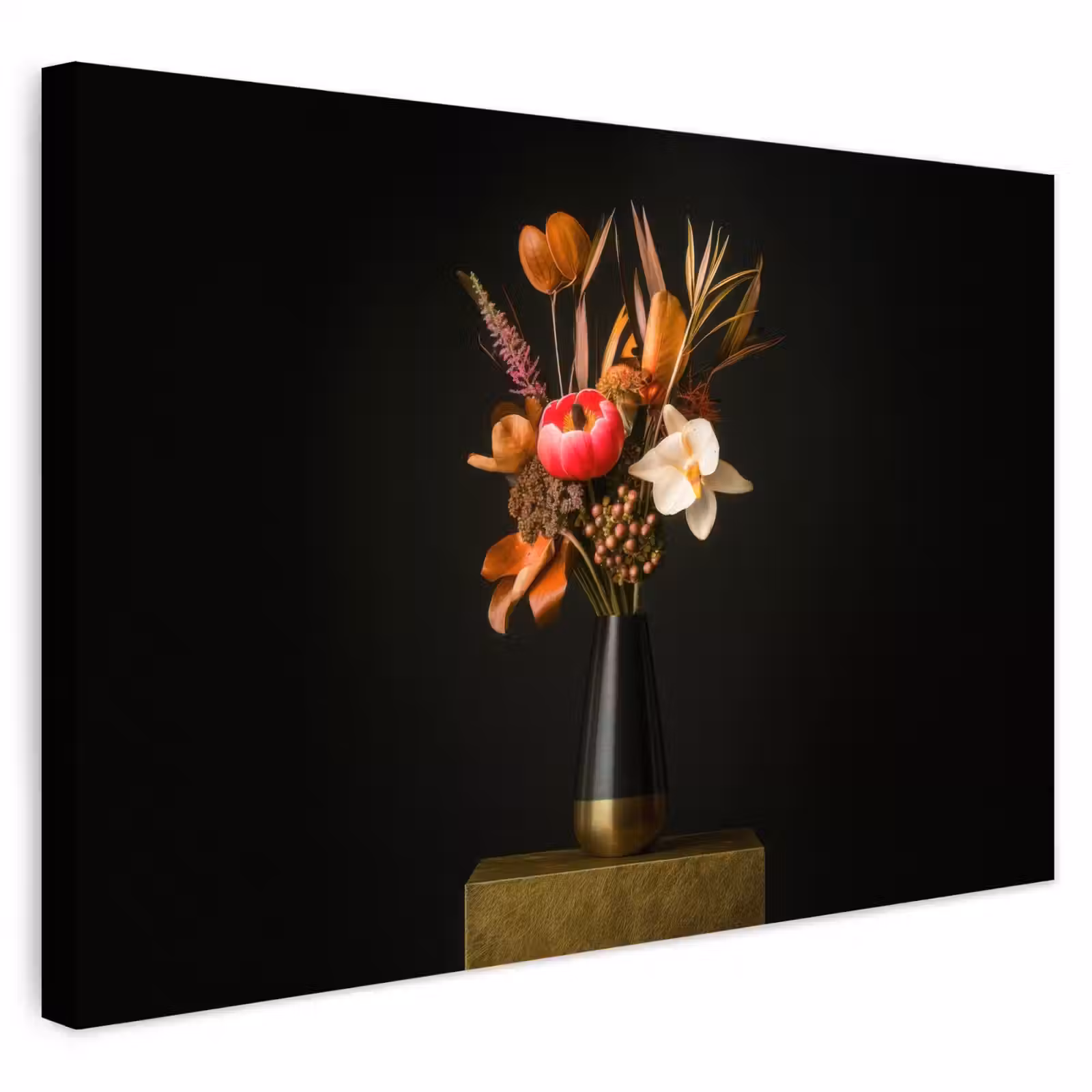 Buiten canvas - Boeket - Oranje - Gouden - vaas — 1