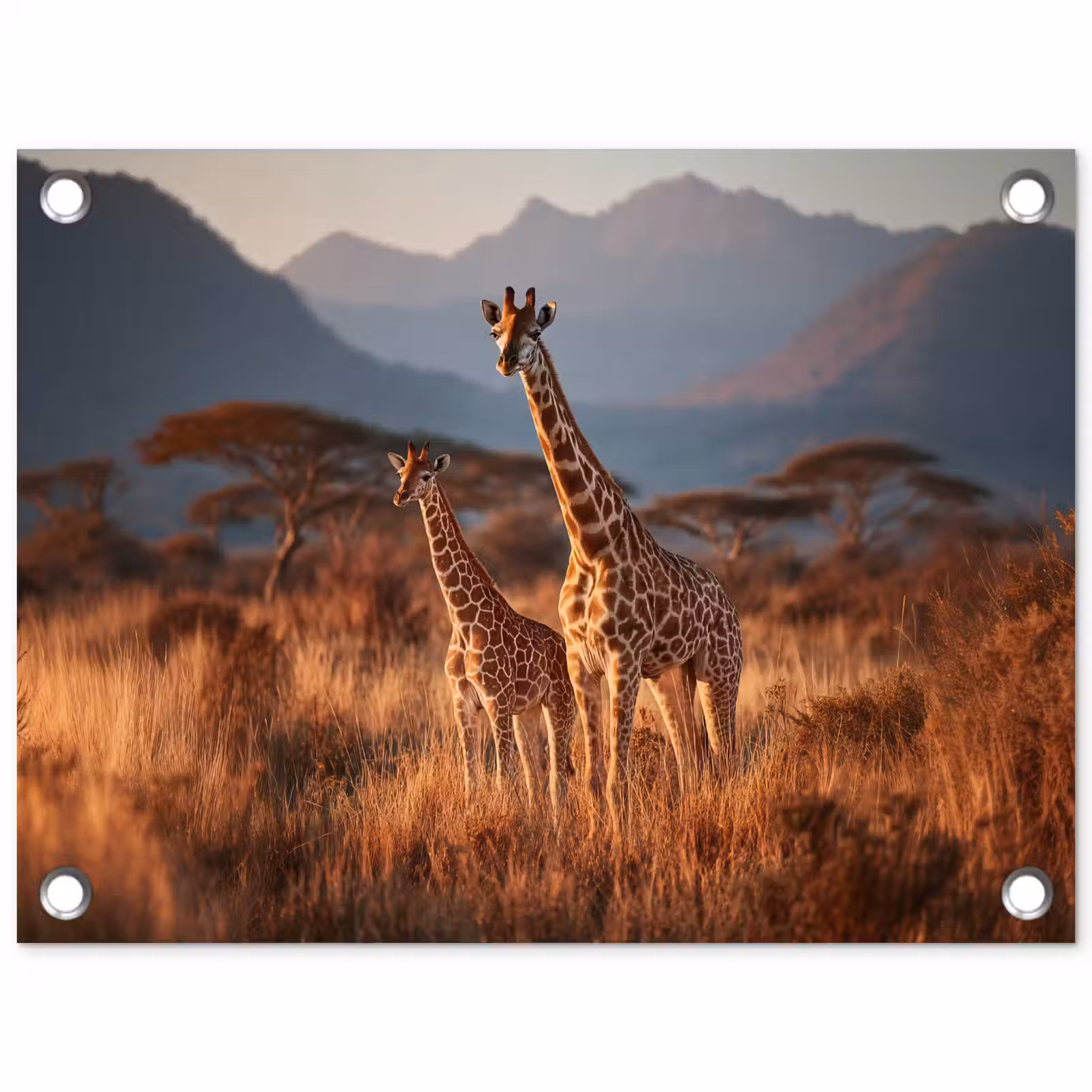 Tuinposter - Giraffen - Hoog gras - Acaciabomen — 1