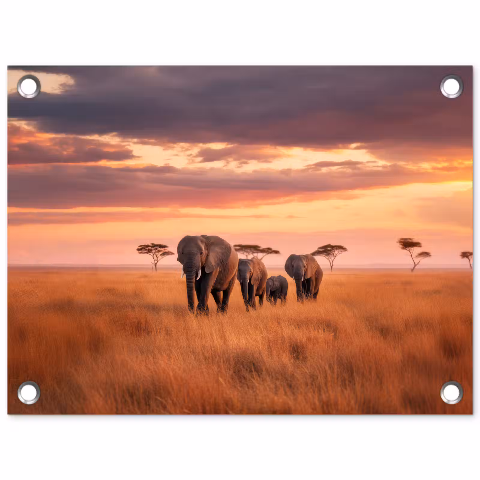 Tuinposter - Groep olifanten - Open vlakte - Zon — 1
