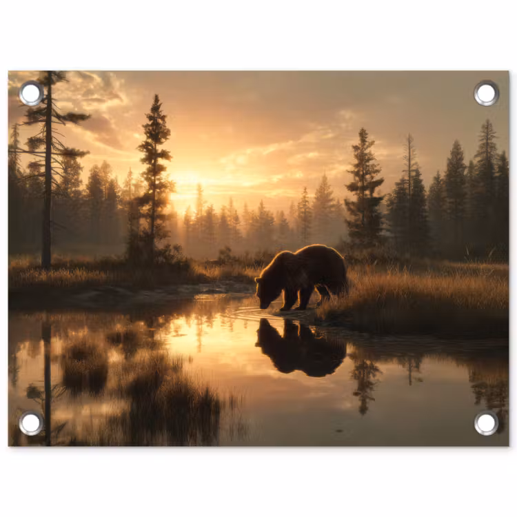 Tuinposter - Beer - water - Bos - Ochtendlicht — 1