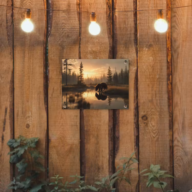 Tuinposter - Beer - water - Bos - Ochtendlicht — 2