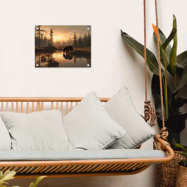 Tuinposter - Beer - water - Bos - Ochtendlicht — 4