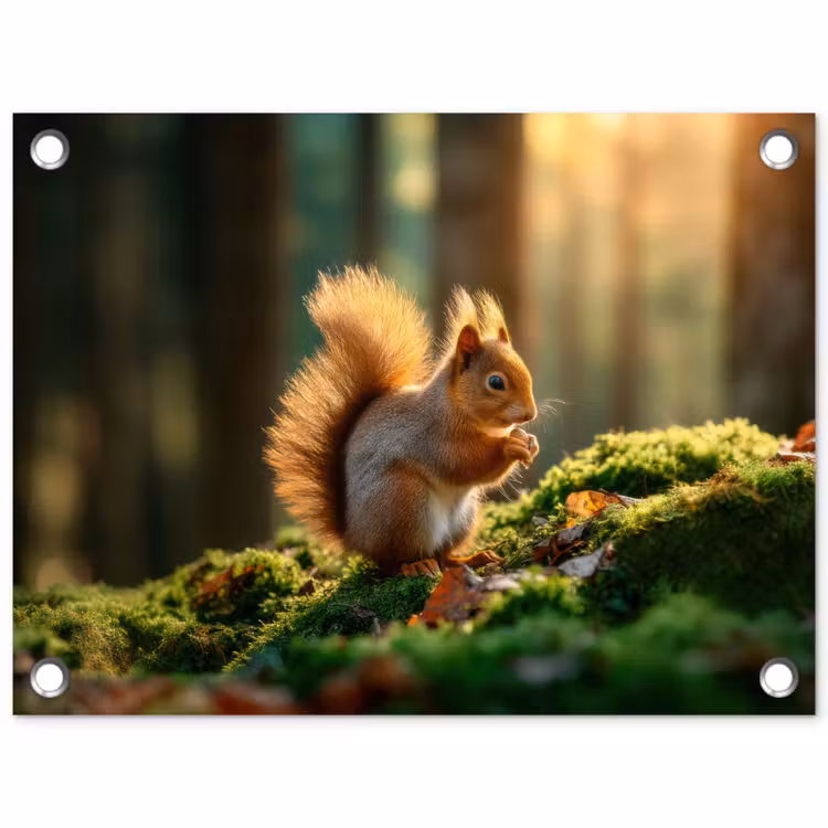 Tuinposter - Eekhoorn - Nootje - Gras — 1