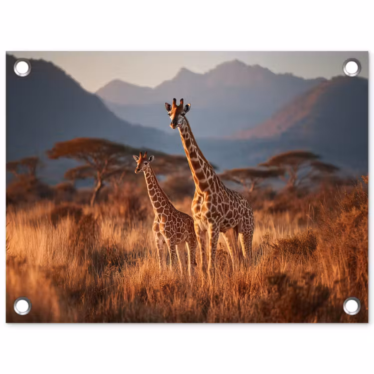 Tuinposter - Giraffen - Hoog gras - Acaciabomen — 1