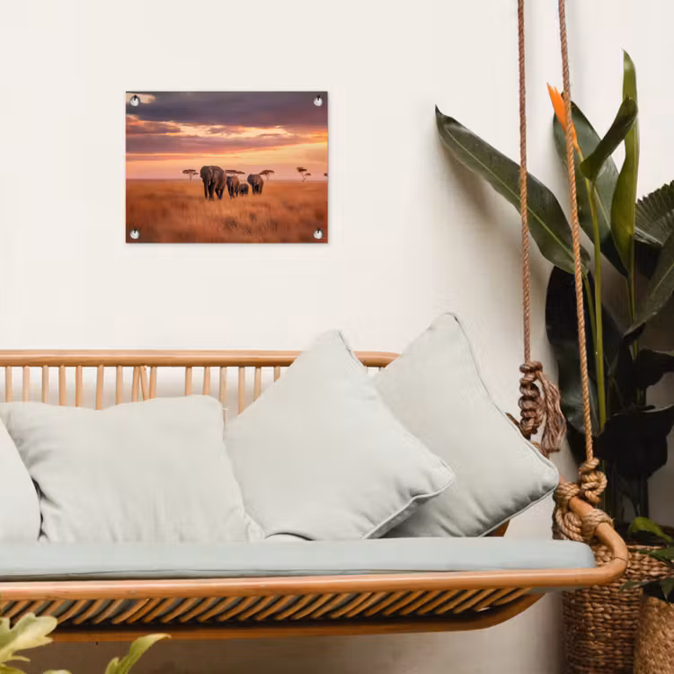 Tuinposter - Groep olifanten - Open vlakte - Zon — 4