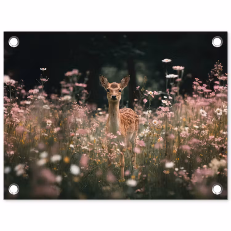 Tuinposter - Hert - Wilde bloemen - Bos — 1