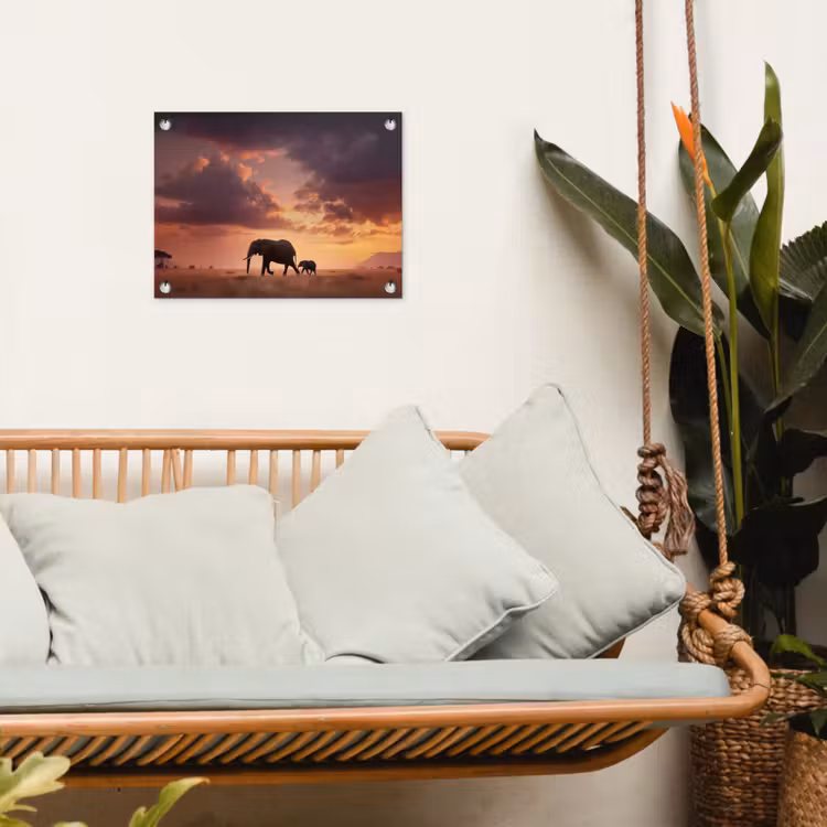 Tuinposter - Olifanten - Grasland - Zonsondergang — 4