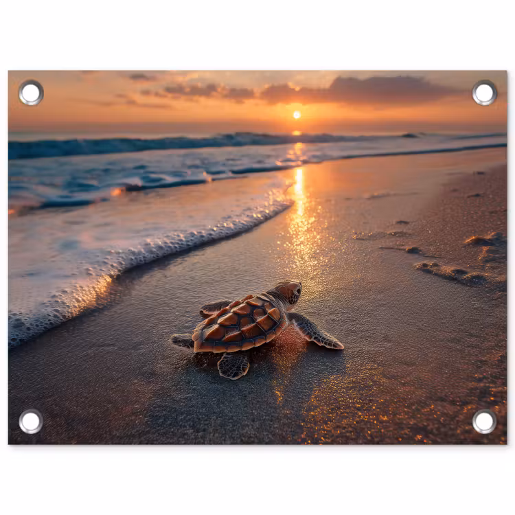 Tuinposter - Schildpad - strand - Zonsondergang — 1