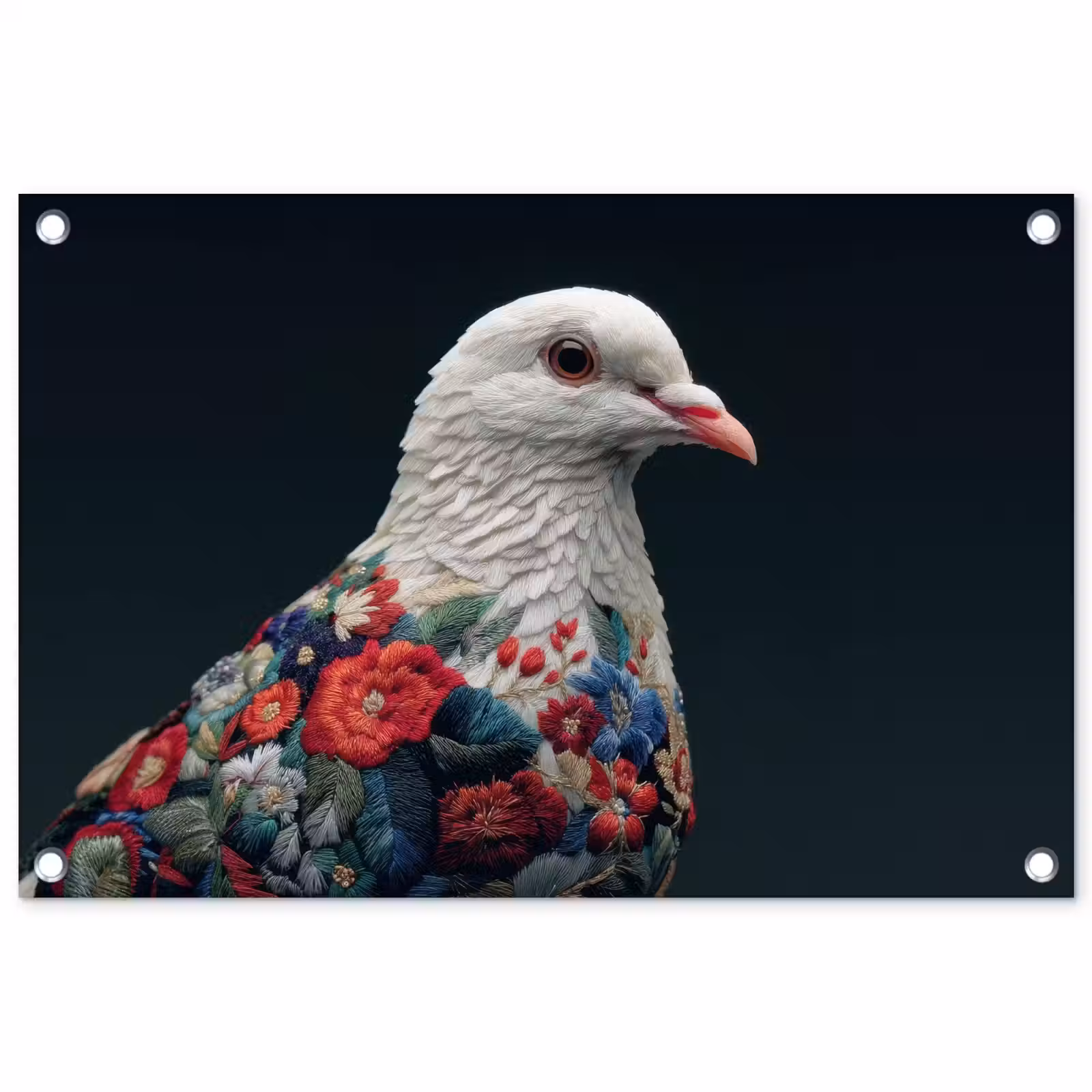 Tuinposter - Duif - Bloemen - Wit - Zwart — 1