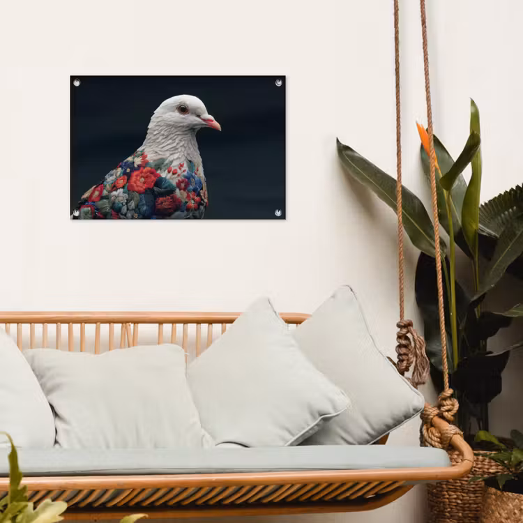 Tuinposter - Duif - Bloemen - Wit - Zwart — 4