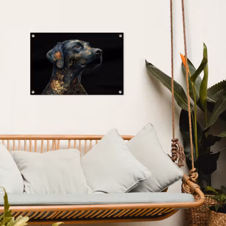 Tuinposter - Hond - Zwart - Bloemen — 4