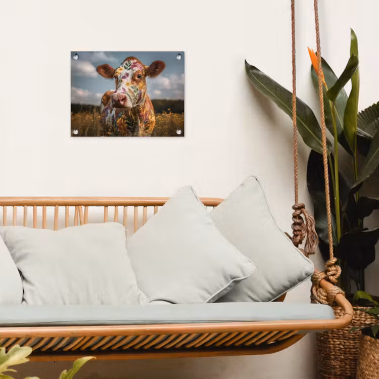 Tuinposter - Koe - Bloemen - Weiland — 4