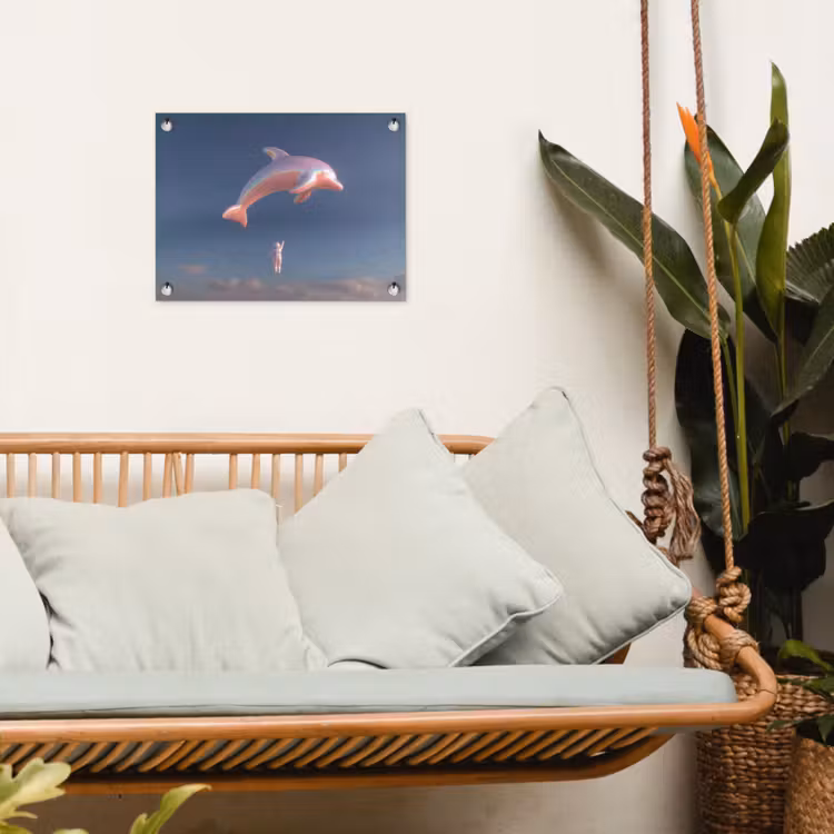 Tuinposter - Dolfijn - Roze - Astronaut — 4
