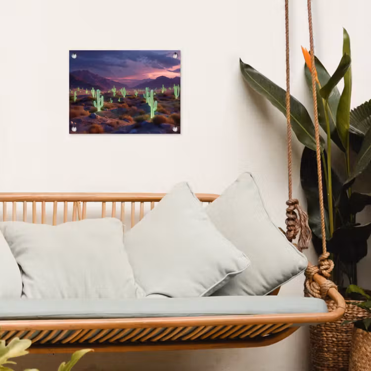 Tuinposter - Neon cactussen - Woestijn - Zonsondergang — 4