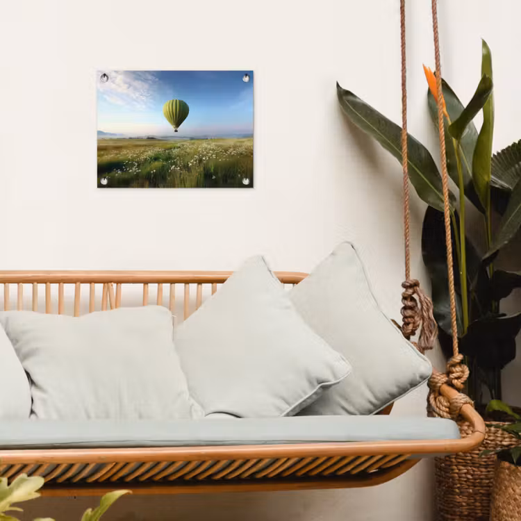 Tuinposter - Groene luchtballon - Weide - bloemen — 4
